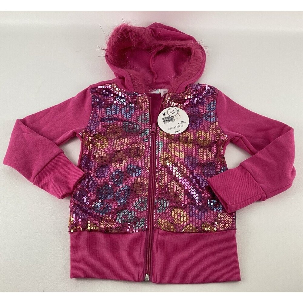 Girls 4/5 Hoodie Jacket Sweater Zip Up Sequins Pink Piper New w/ Tags